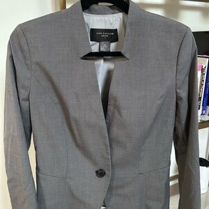 Ann Taylor Petite Gray Notchless Single-Button Blazer